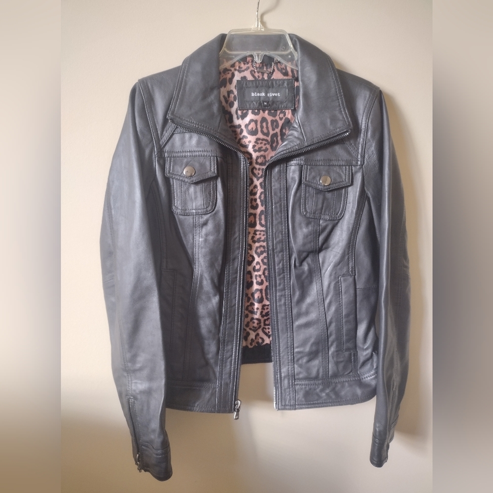 Black Rivet Black Leather Jacket Size Medium